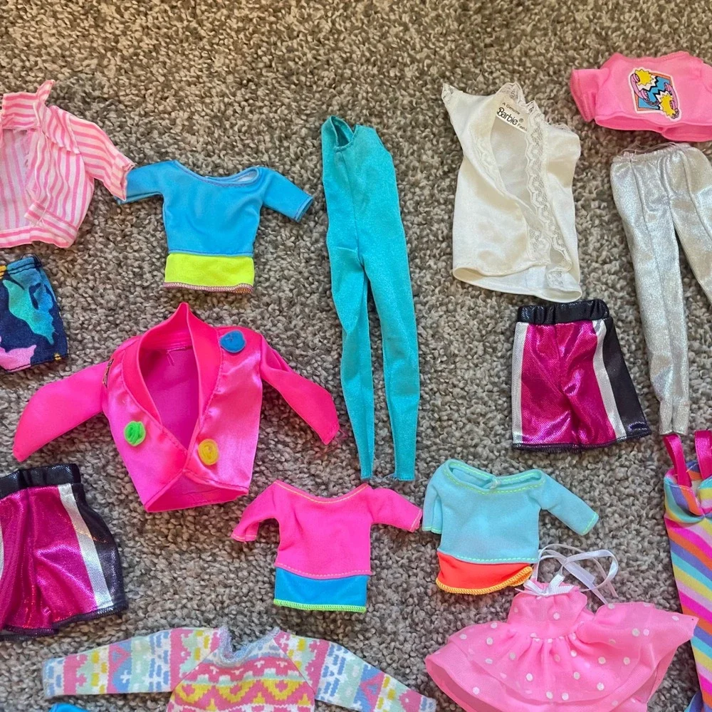 Vtg 60+ Piece Lot Barbie Doll Clothes 80s 90s Dresses Tops exercise neon workout